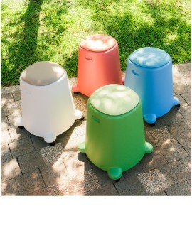 Pouf mobile et empilable Gilos à la Réunion 974, vert, bleu, beige et corail