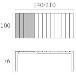 Dimension de la table : longueur 100 cm, hauteur 76cm et largeur de 140 à 210 cm